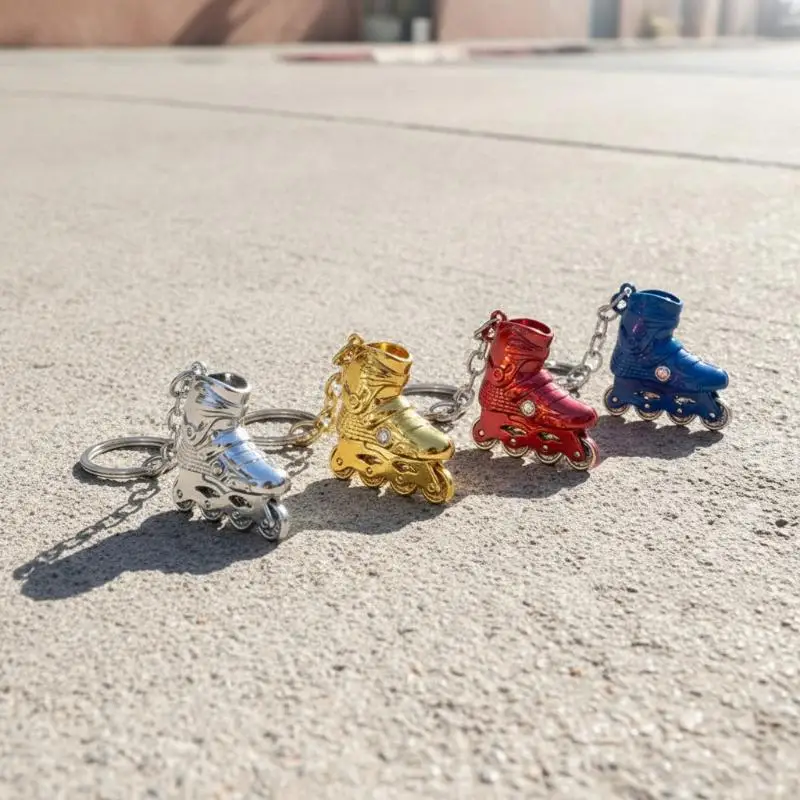 1Pcs 3D Simulated Roller Skate Shape Key Ring Zinc Alloy Keychain Pendant Multiple Colors Practical Hanging Gift