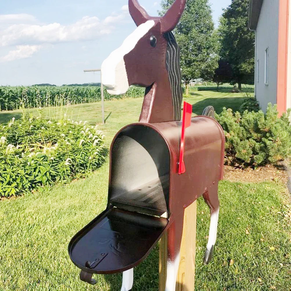 Metal Animals Post Box Weatherproof Horse Cow Chicken Shape Mailbox Accessories Yard Garden Decor Ornament Outdoor Decoration