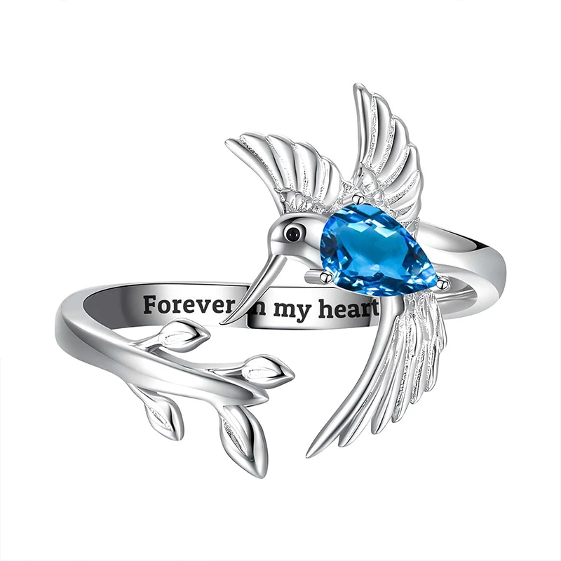 

Personalized Hummingbird Ring Custom Birthstone Ring for Women Personalized Name Rings Custom Memorial Jewelry Gifts Mom Lover