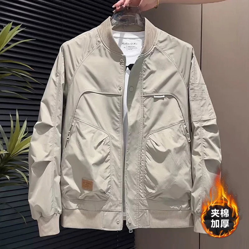 

Бархатная куртка в американском стиле с воротником-стойкой 2025, подходит для водонепроницаемых мужчин, осенне-зимняя свободная универсальная повседневная и простая куртка