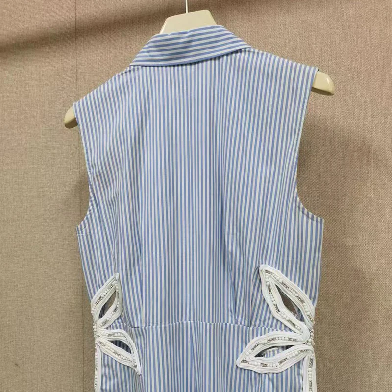 Spring/Summer 2025 New Women's Bohemian-style dress with diamond-encrusted cutout shirt dress 25A144