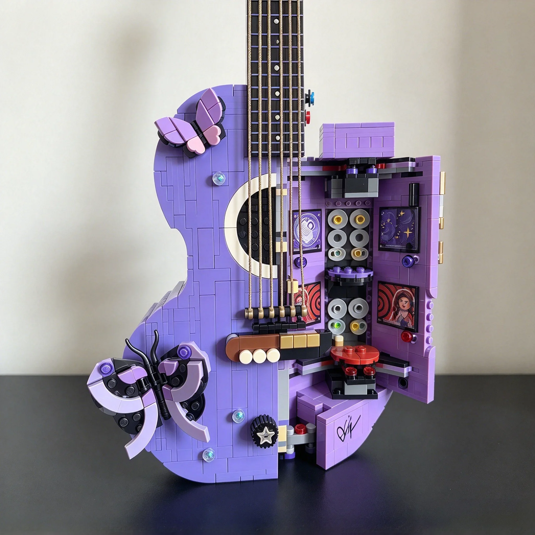 1228pcs Creative Split-color Guitar Building Blocks Kit, Home Tabletop Decoration, Birthday & Christmas Gifts for Adult Collecto