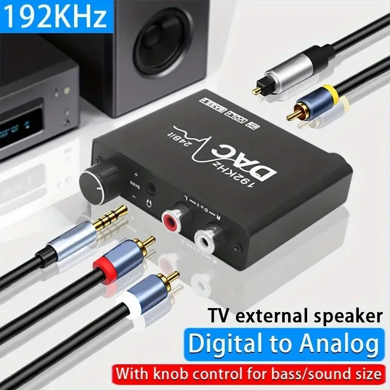 YKDAWN Digital to Analog Converter 192kHz DAC Volume Control Digital Coaxial SPDIF Toslink toAnalog Stereo RCA3.5mm Jack Audio