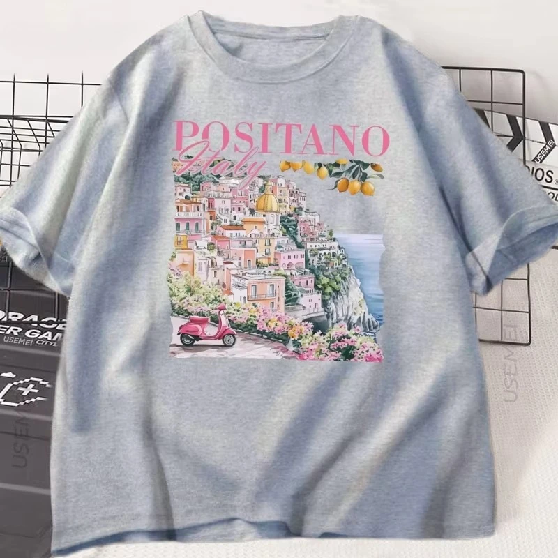 Positano إيطاليا تي شيرت خمر الإيطالية تي شيرت المتضخم لطيف المرأة الجرافيك المحملة الرجعية قصيرة الأكمام إيطاليا عطلة المحملة للجنسين #3