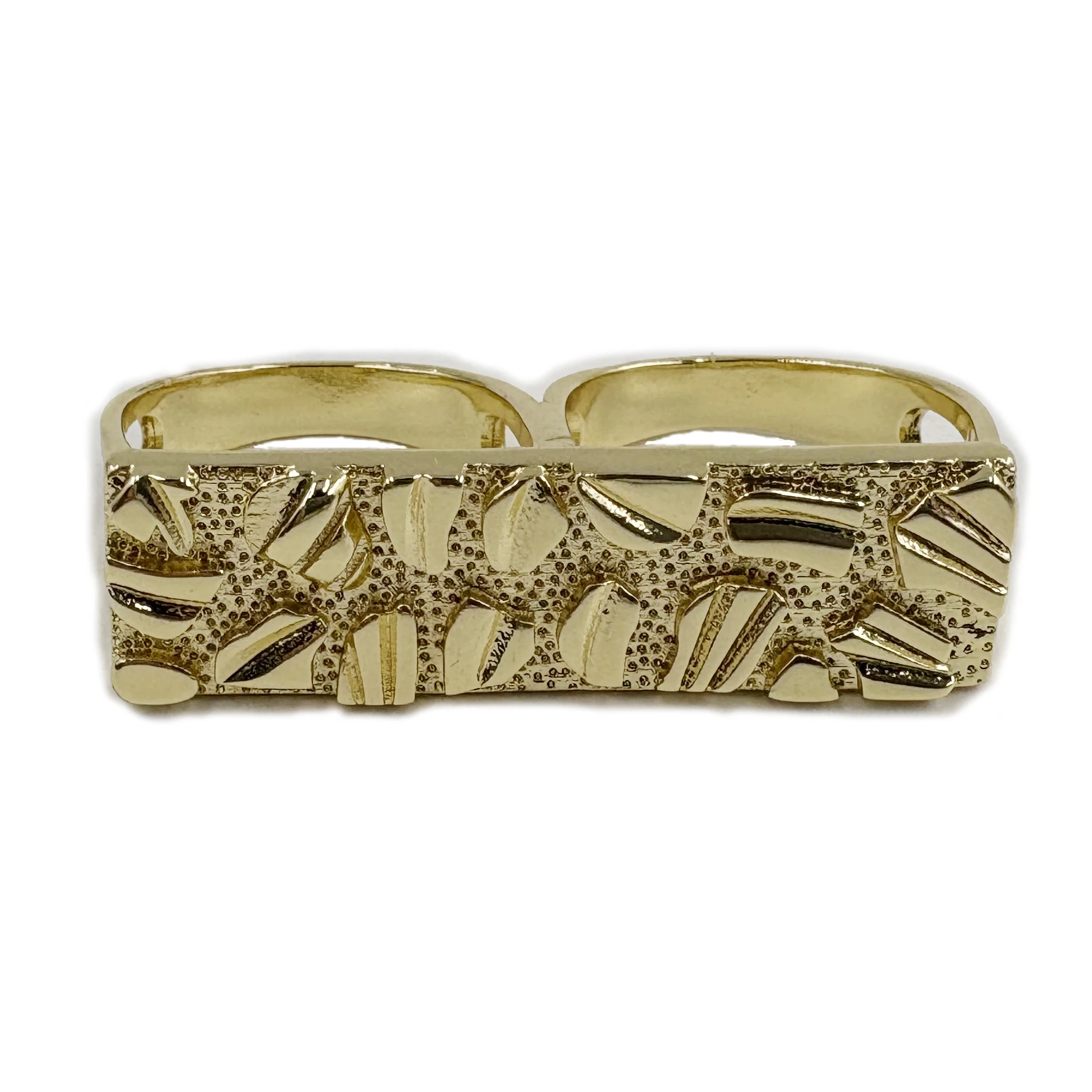 Men's 2-Finger Ring Nugget Design Heavy Rough Style Hip Hop 14K Gold Plated Big Ring Irregular Geometric Shape for Two Finger
