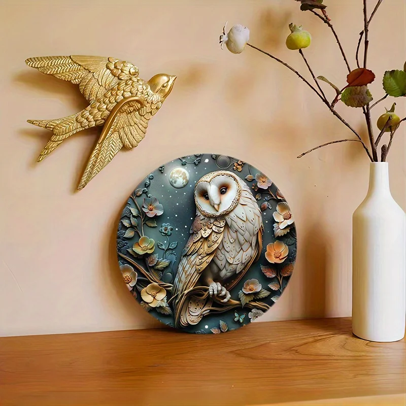 Elegant Owl Aluminum Wall Sign, UV and Scratch Resistant Metal Decor, Pre-Drilled Holes, Perfect for Indoor and Outdoor Use