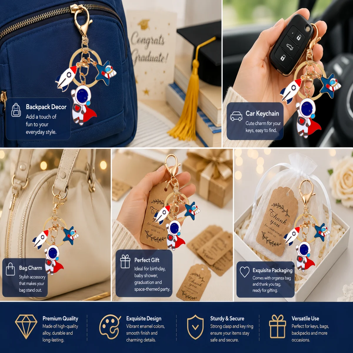 15pcs/5sets Astronaut Keychain Gift Space-Themed Party Supplies Holiday Party and Celebration Gift Set view 6