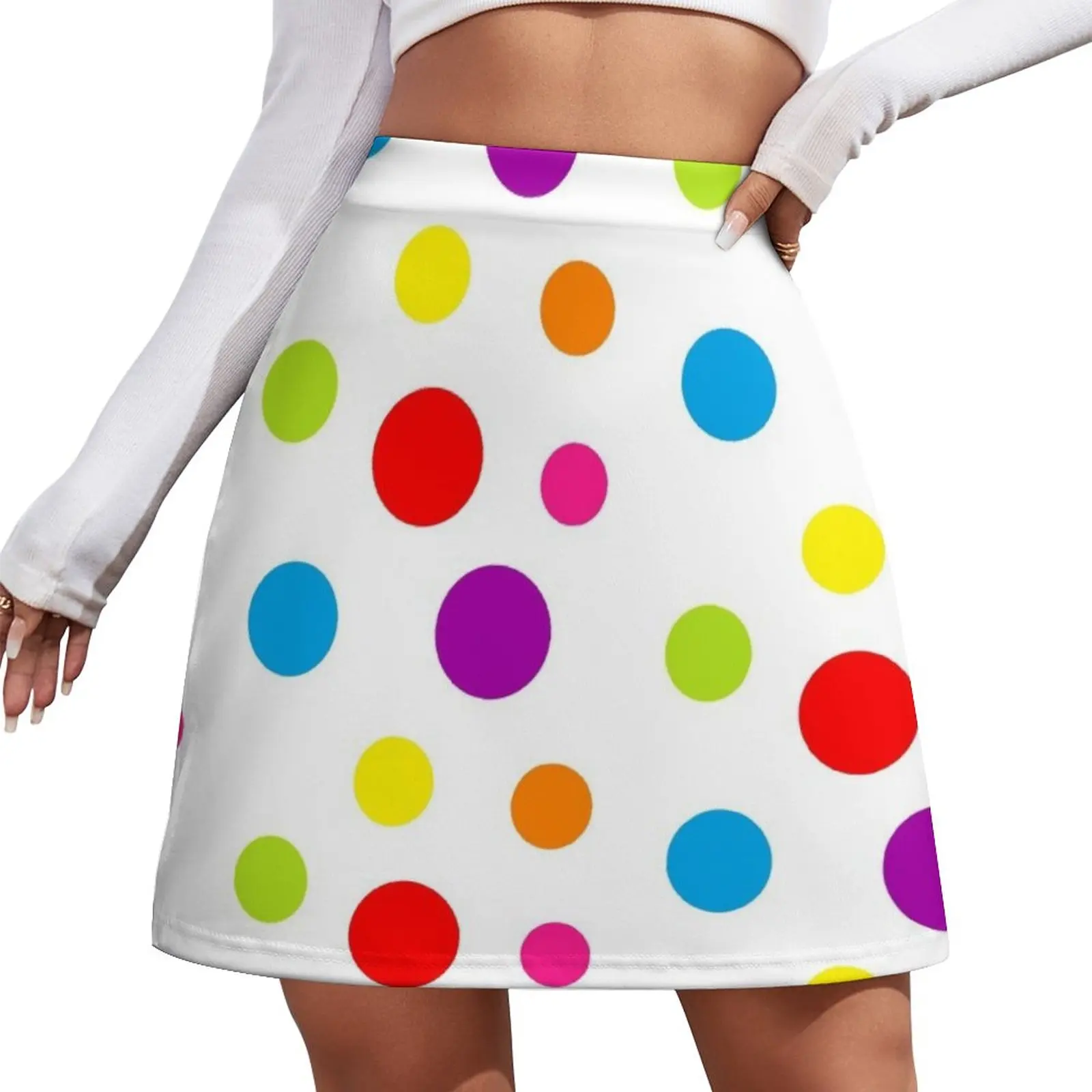 

White and rainbow polka dots different size spots Mini Skirt skirts korean style women clothing korean women's clothes