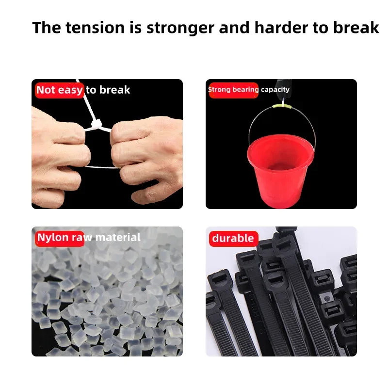 250 PCS Black Self-Locking Nylon Cable Ties Zip Fastening Rings Plastic Strap for Home Office Cable Management Organizing Set