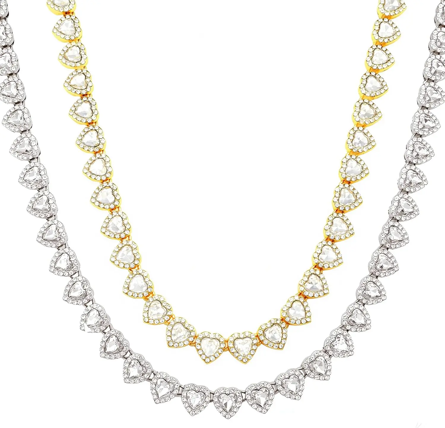 

Ожерелье Fasone с сердечками из страз, украшенное стразами, серебряное теннисное ожерелье для женщин, теннисные ожерелья для женщин, ожерелье с сердечками