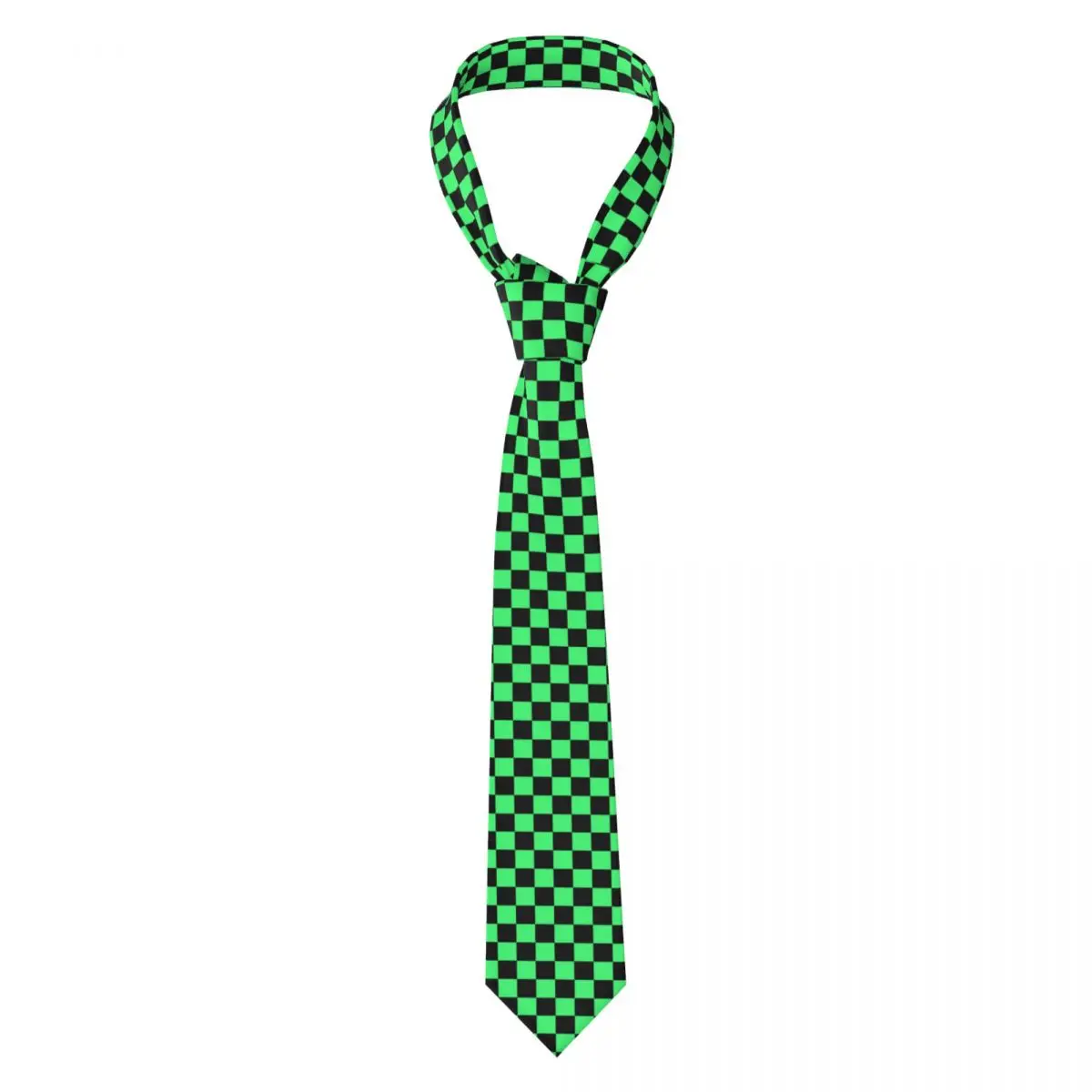 Custom Men Black And Green Checkerboard Pattern Necktie Tartan Geometric Fashion Tie For Business