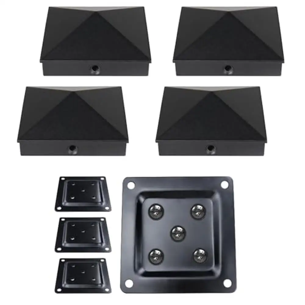 

Wood Post Plate Base Connector 10-Pack Bundle with Aluminum Post Caps 4x4 Pyramid Black WT08
