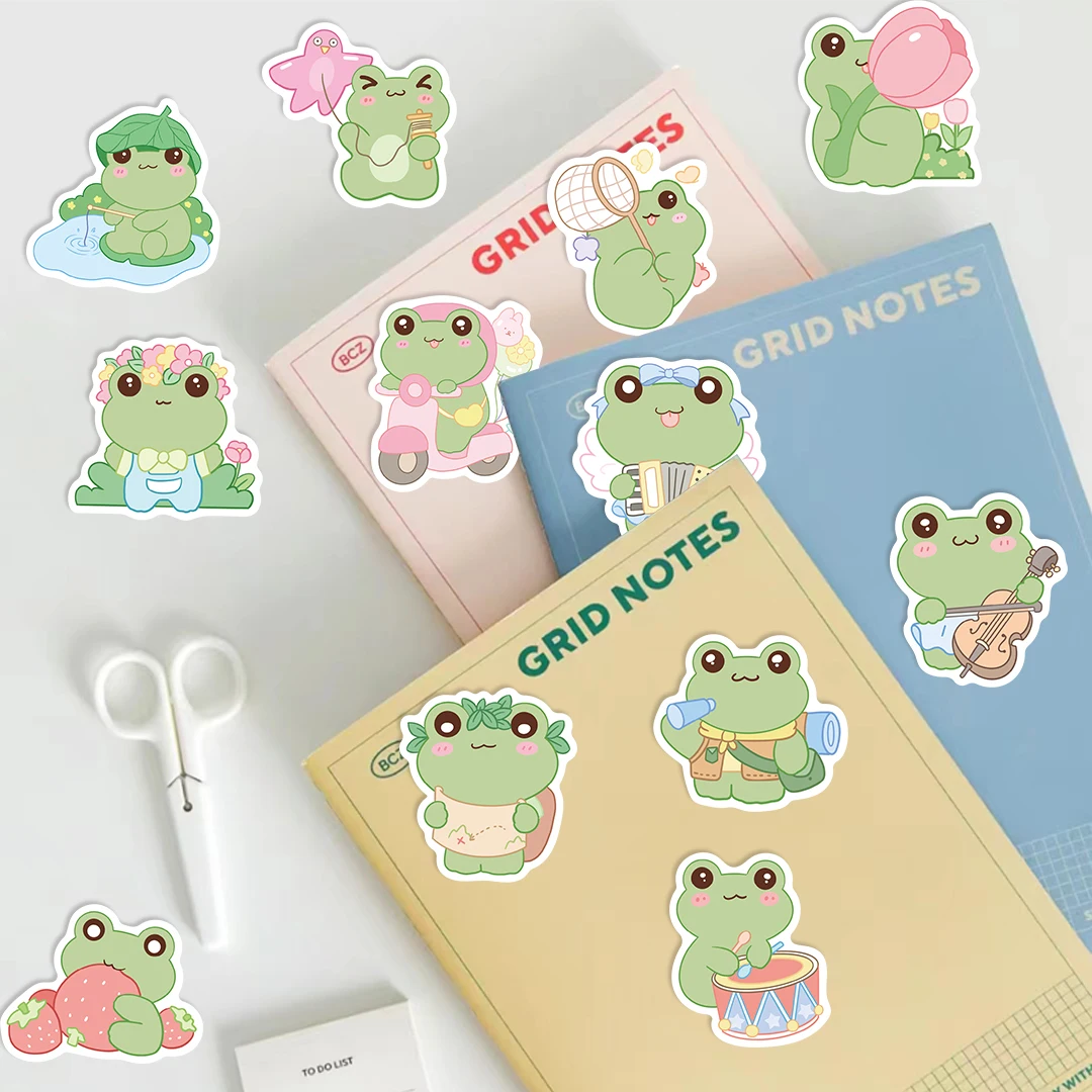 50pcs Cute Little Frog PVC Sticker Aesthetic Stationery School Supplies DIY Decoration Korean Scrapbooking Waterproof Decals