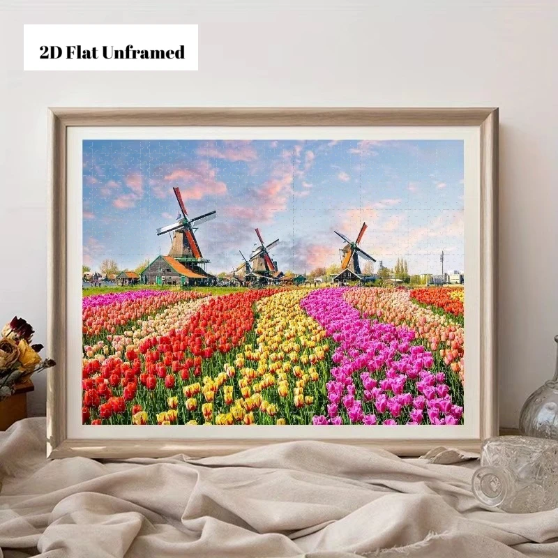 500 Pieces Jigsaw Puzzle for Adults Painting Dutch Windmills Paper Puzzles Home Decor Wall Display Christmas Thanksgiving Day