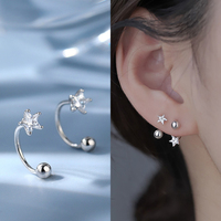 Fashion 2PC Stainless Steel Screw Ball Stars Crystal CZ Earring For Women Tragus Cartilage Hoop Earrings Piercing Jewelry