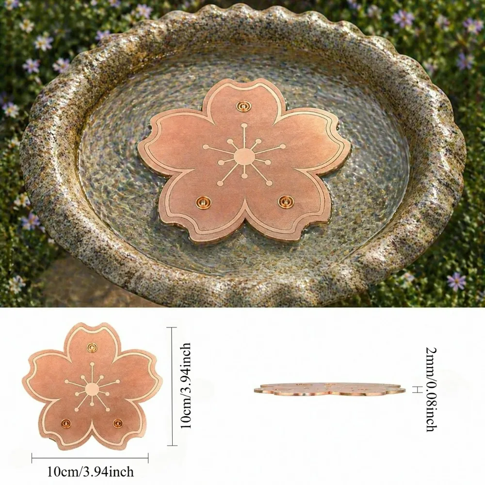Copper Bird Bath Algae Control Disc Cherry Blossom Shape 10cm Pure Copper Water Cleaner for Garden Birdbath Fountain Pond