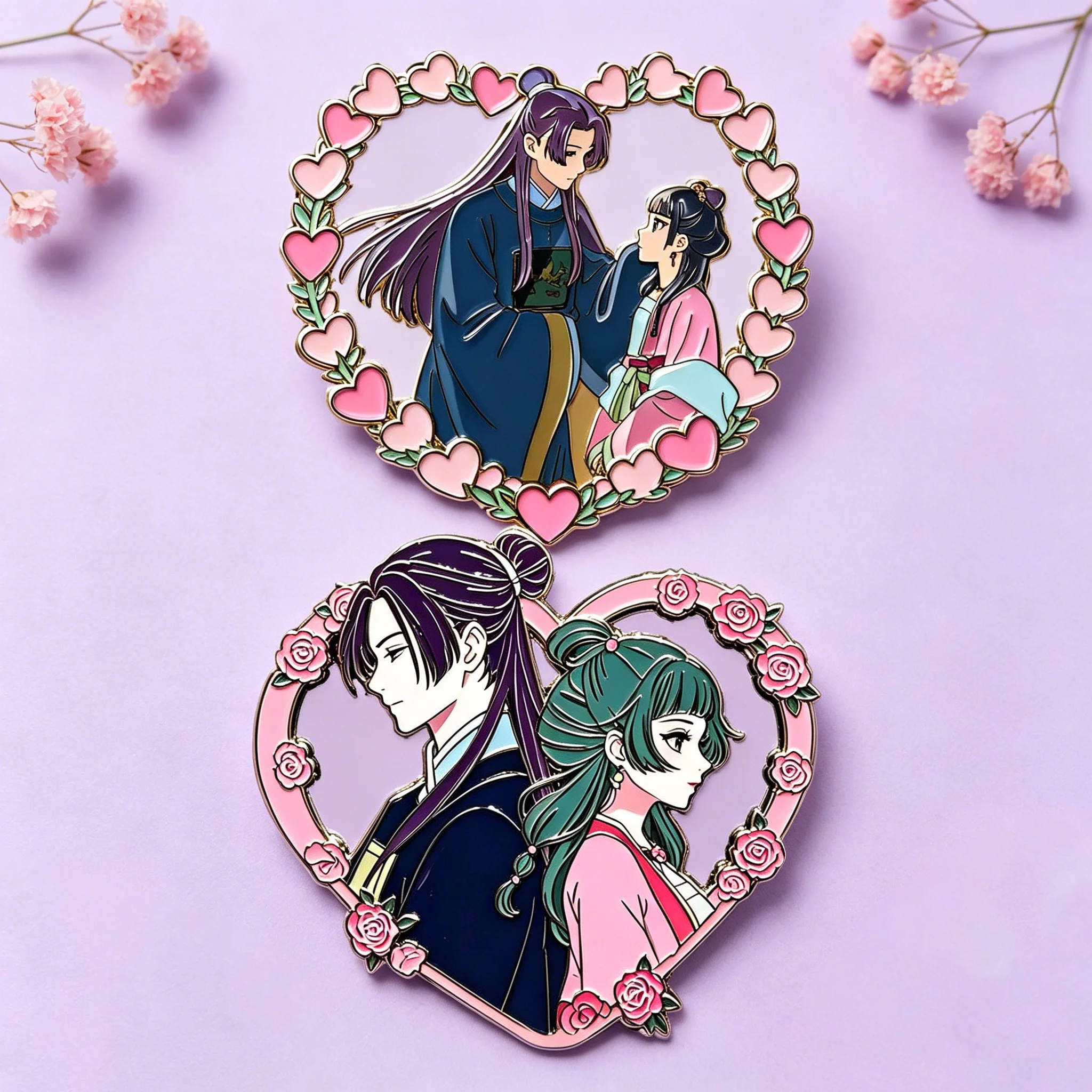Rose surrounds the heart, accompanying every year | Maomao&Jinshi Double Ancient Style Enamel Pin
