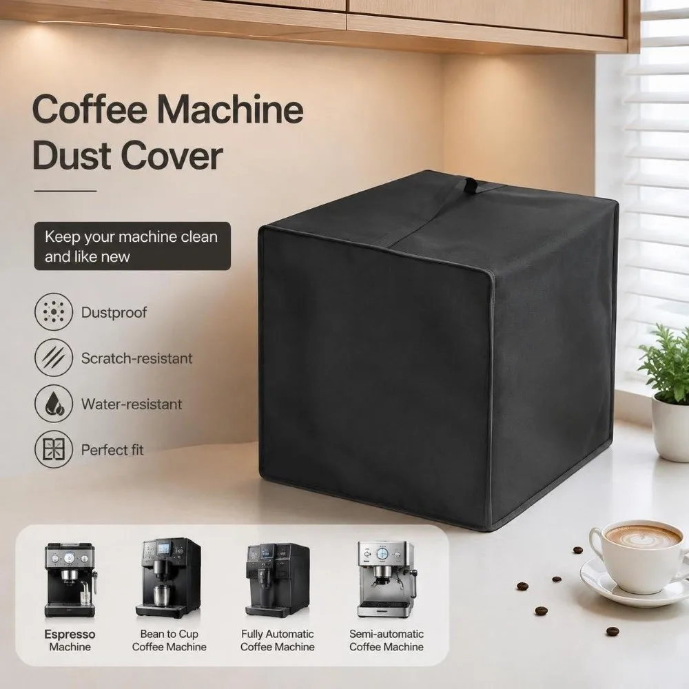 Oxford Fabric Coffee Machine Dust Cover Reusable Black Coffee Maker Cover Full Coverage Espresso Machine Dust Cover