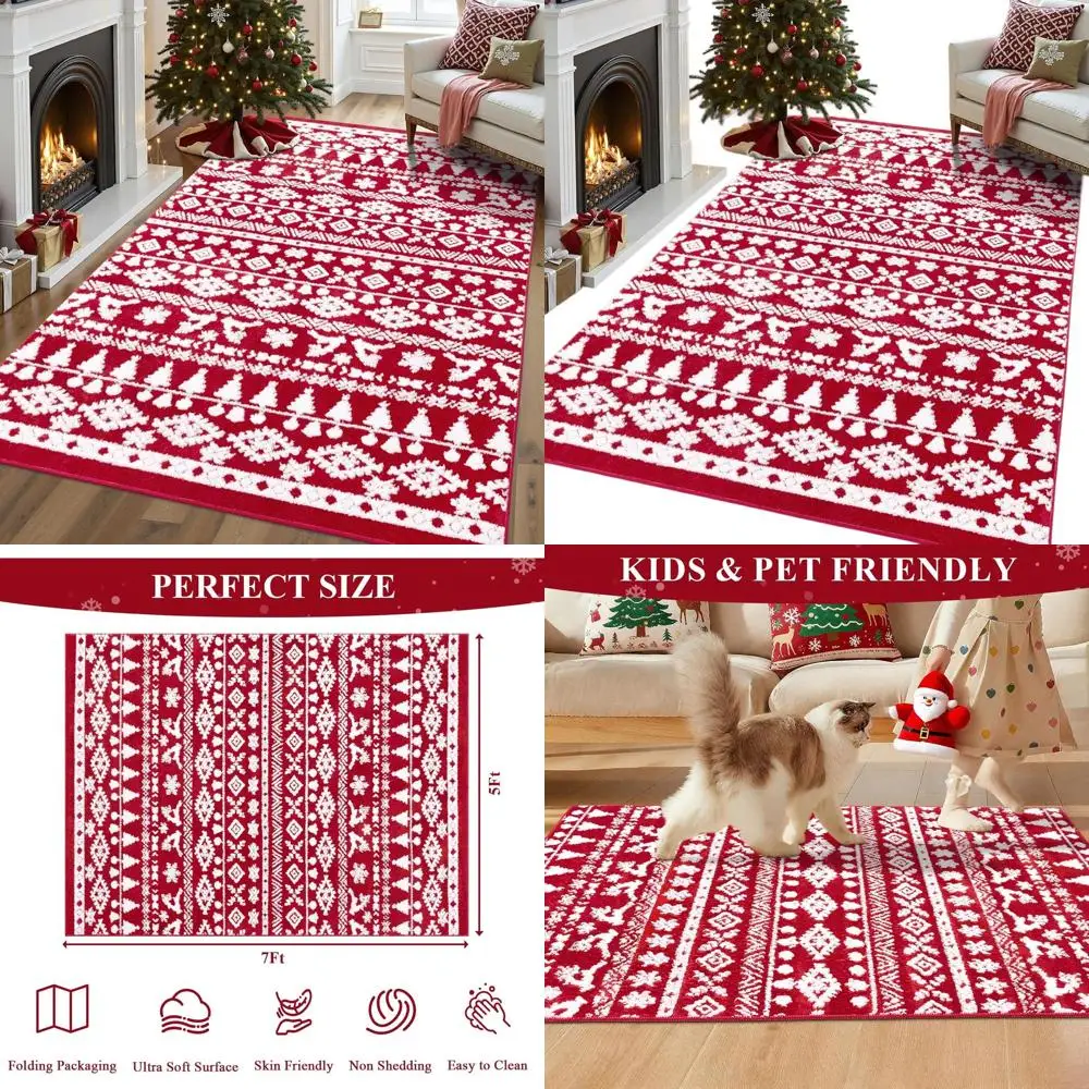 

Тканые рождественские ковры 5x7 — моющийся ковер в стиле бохо для гостиной, спальни или столовой