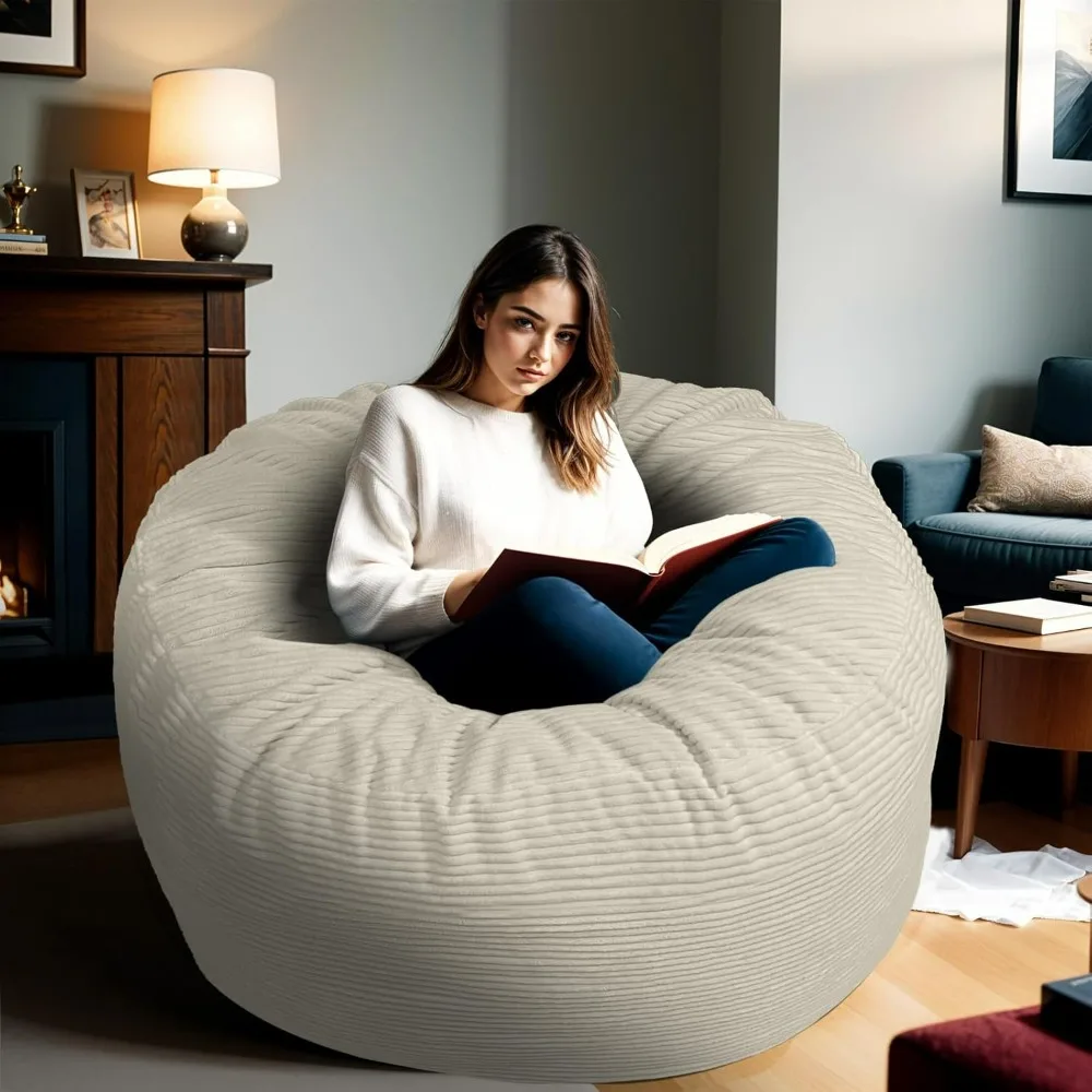 Bean Bag Chairs for Adults, 4FT Bean Bag Chairs with Plush Microfiber Removable Cover, Giant Bean Bag Chairs with Memory Foam