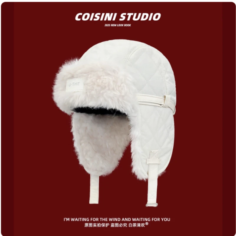 

Новая зимняя утолщенная плюшевая шапка Lei Feng для мужчин и женщин, теплая шапка-бомбер для езды на велосипеде на открытом воздухе с нашивкой и защитой ушей