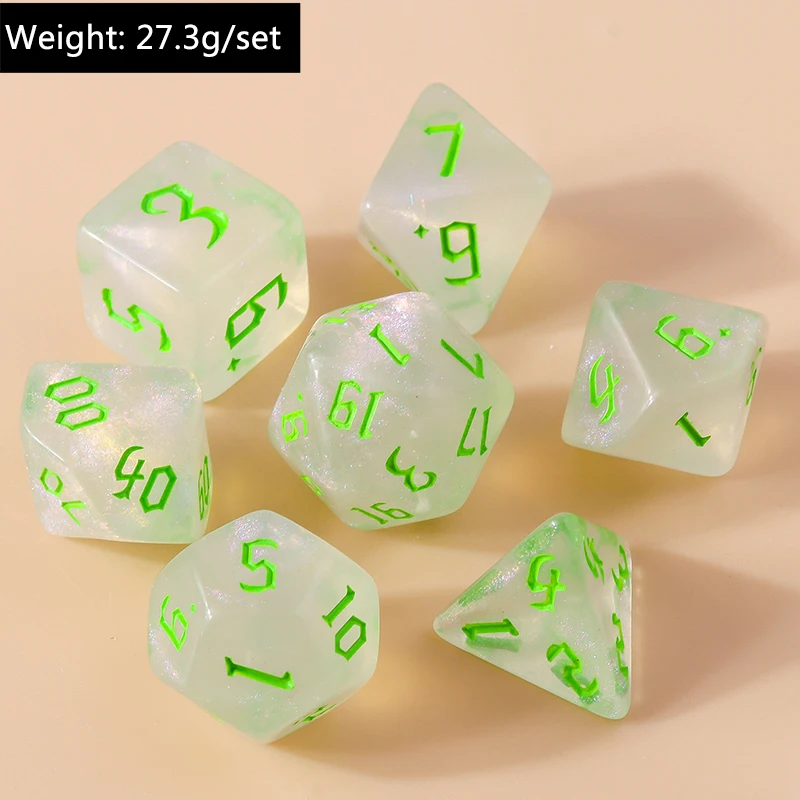 Leslie 7-teiliges Gemischtes Buntes Acryl-Würfelset Mehrseitige Digitalwürfel für Spielrequisiten Tragbare Spielzeuge DND RPG TRPG Spiele – Detail 12