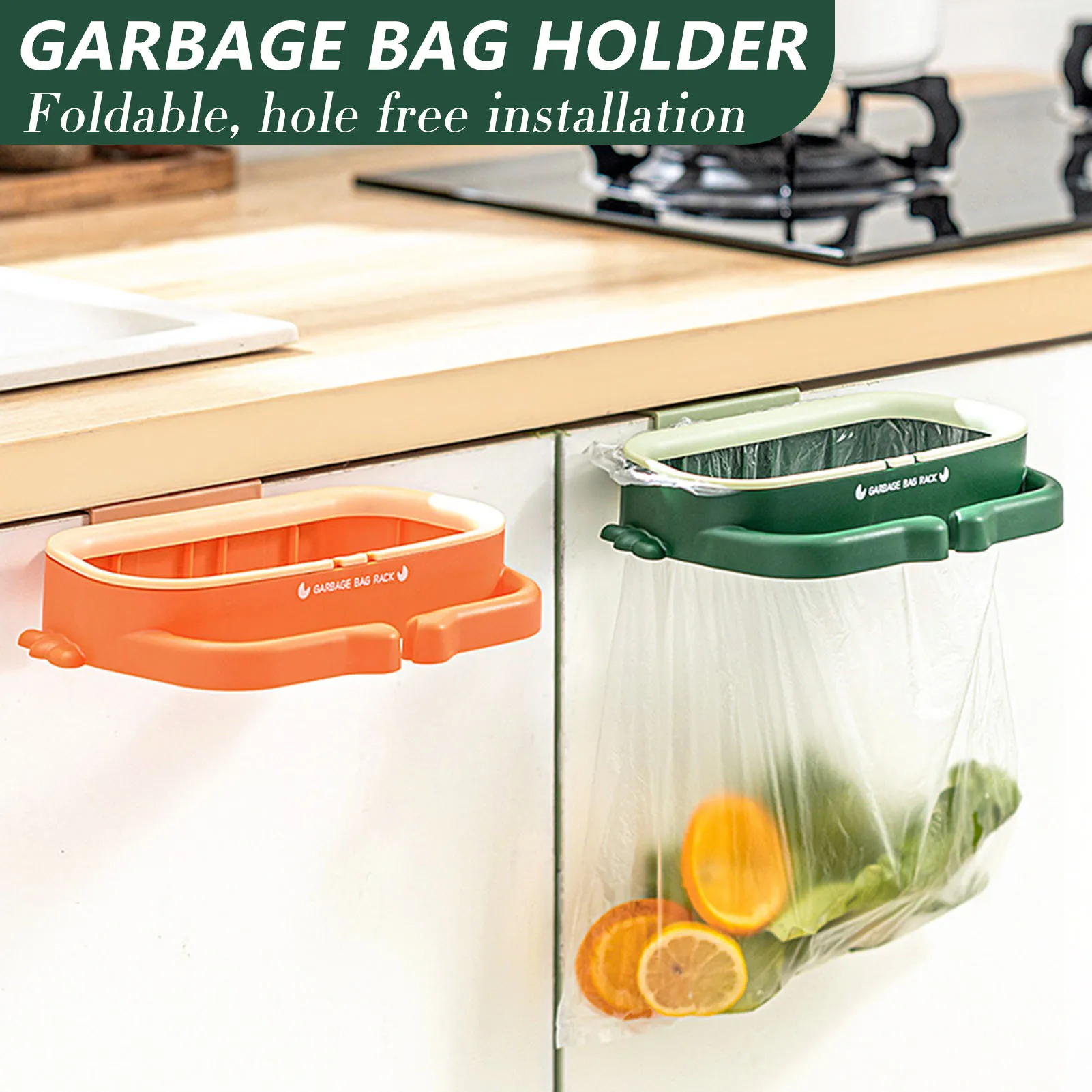 Garbage Bag Holder Kitchen Cabinet Door Basket Hanging Trash Can Waste Bin Garbage Rack Tool Storage Holder Kitchen Organizer