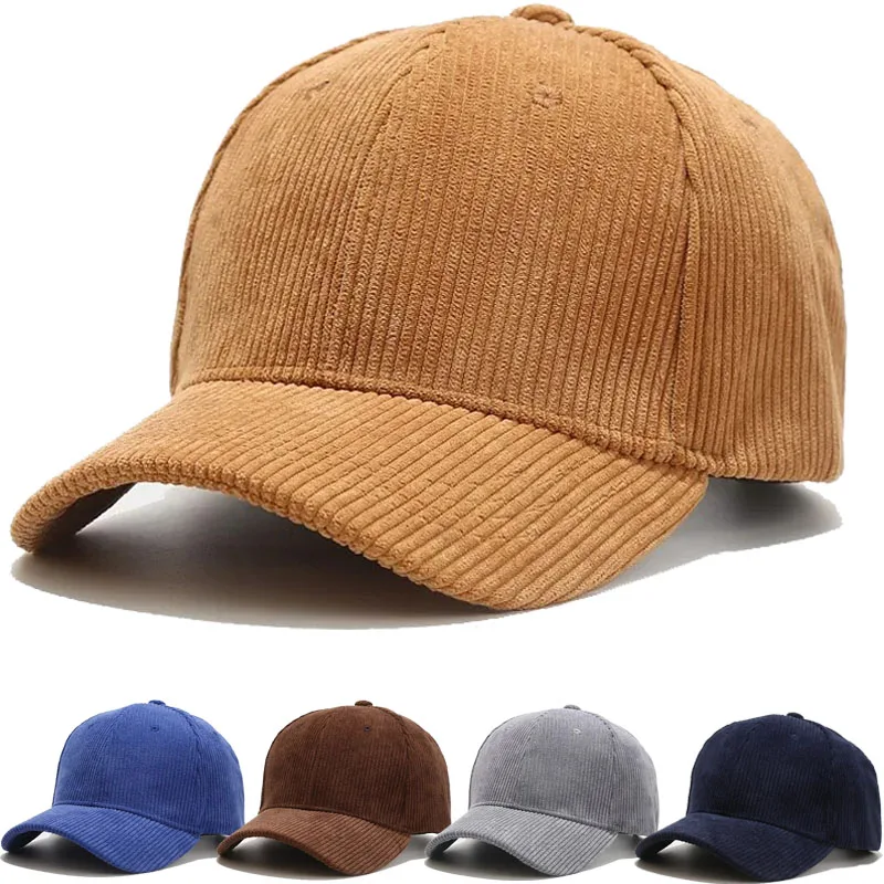 New Vintage Solid Corduroy Baseball Caps Unisex Adjustable Polo Trucker Cap Cricket Hat Winter Unisex Snapback Casquette Dad Cap