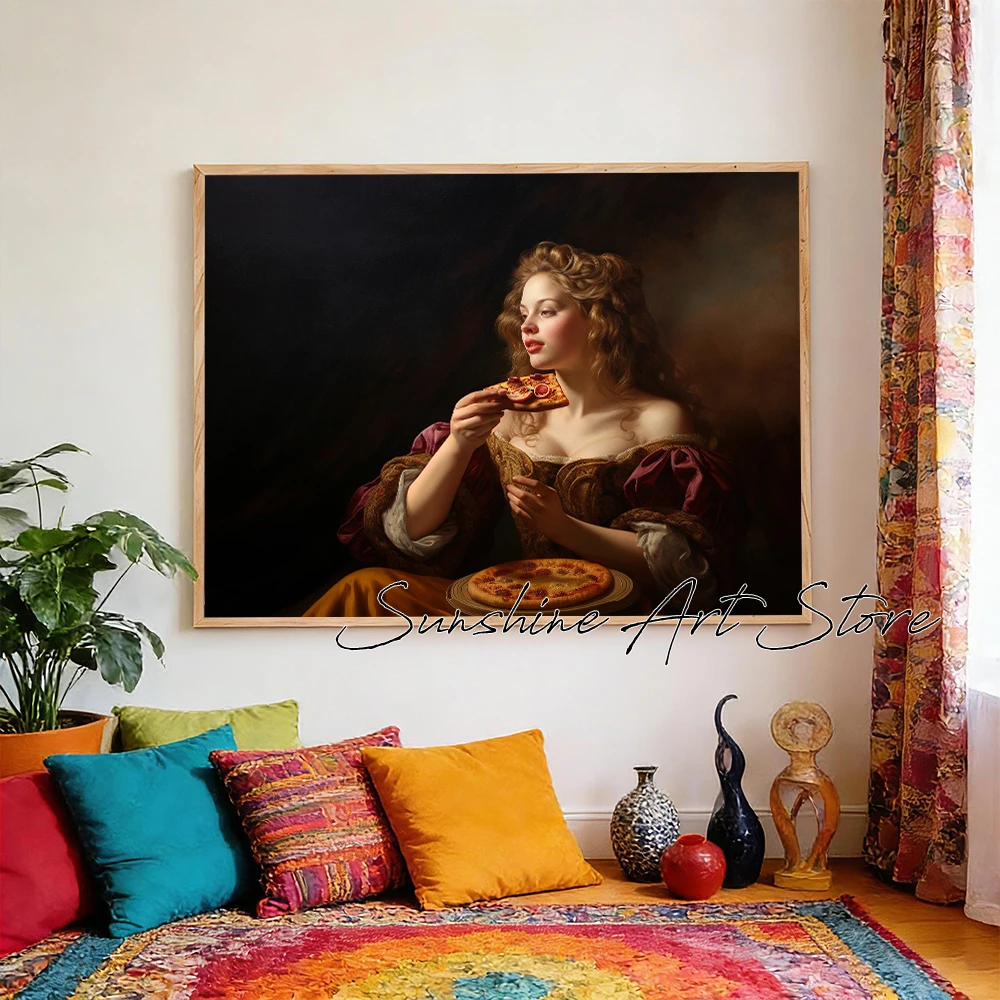Vintage Funny Food Lover Art Pizza Hamburger Donut Humour Altered Renaissance Poster Canvas Painting Wall Pictures Home Decor
