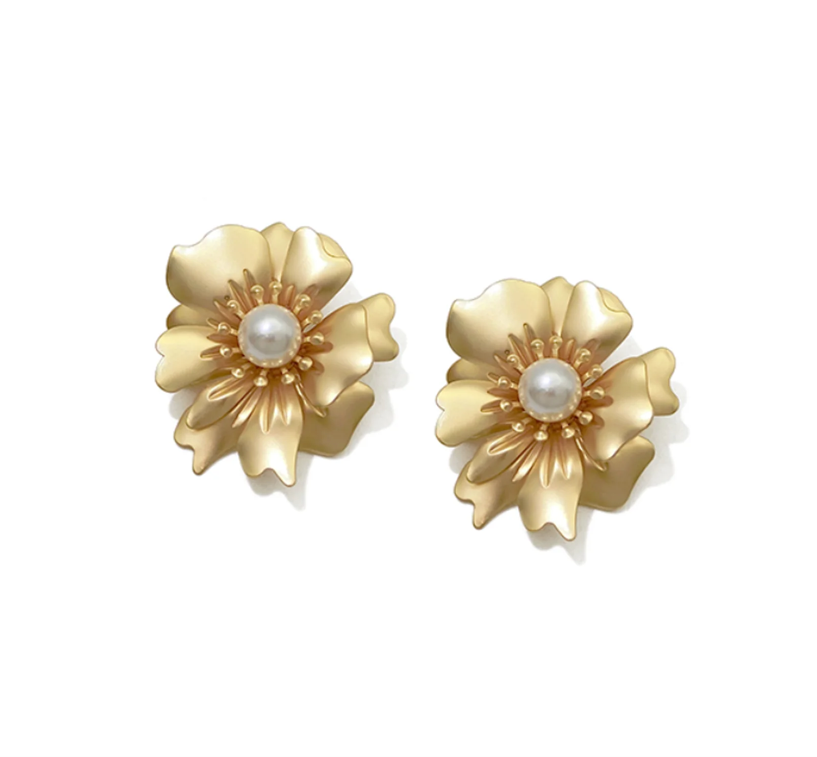 925 silver needle simple artificial Pearl Flower alloy wedding bride Earrings for women Fashion Jewelry