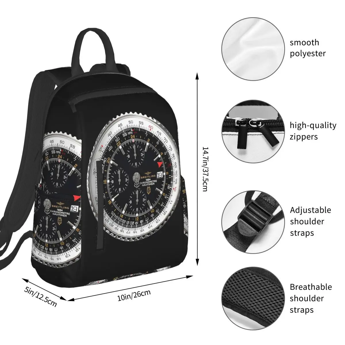 Luxury Watch Face Backpack Student BookBag Boys Girls School Bag Computer Shoulder Bags Men Women