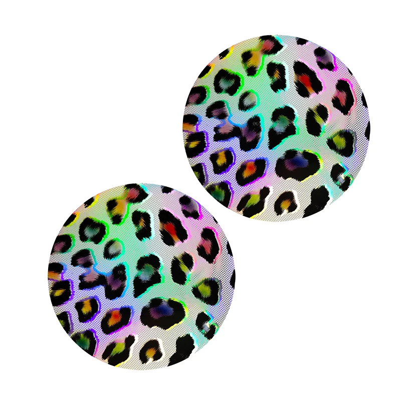 2pcs Universal Holographic Leopard Print Car 7cm Cup Holder Anti Slip Insert Coasters Pad Mat Rubber