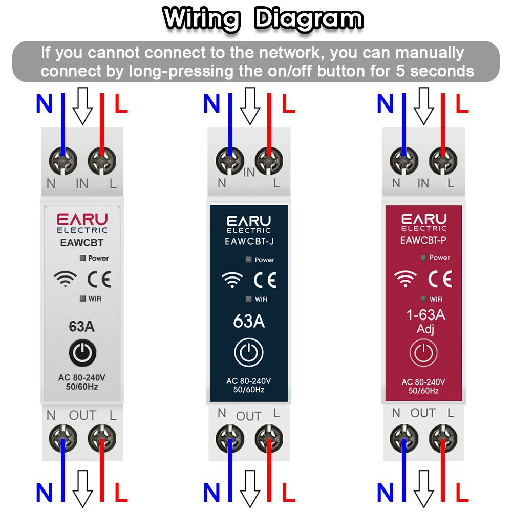 EARU Tuya App Smart WiFi MCB Schutzschalter Strom-Spannungs-Leistungs-Energie-kWh-Zähler Schutzschalter Timer Relais Schalter Fernbedienung – Detail 9