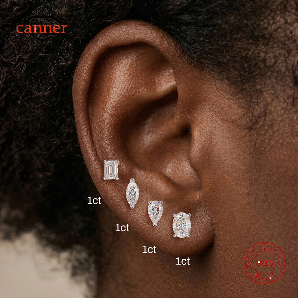 CANNER 1 Stück Alien Geometrischer D-Farbiger Moissanit Flacher Ohrstecker Feiner Schmuck Damen Braut Hochzeit Geburtstag Party Geschenk