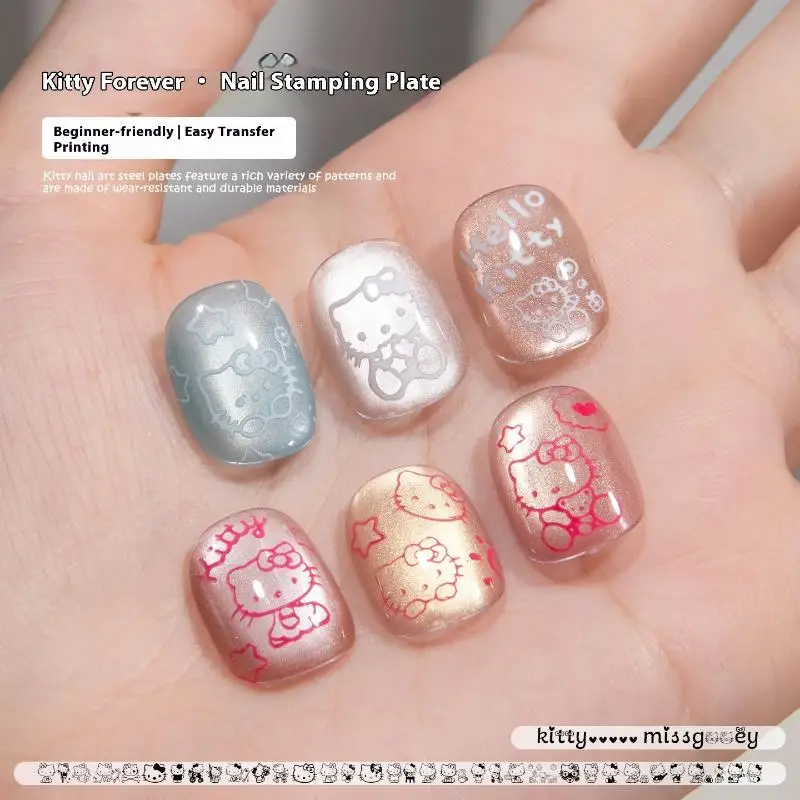1PC Cartoon Hello Kitty Nail Art Stamping Piastra Adesivo Stile giapponese Kitty Cat Immagine Modello di stampa per unghie Strumenti per manicure fai da te