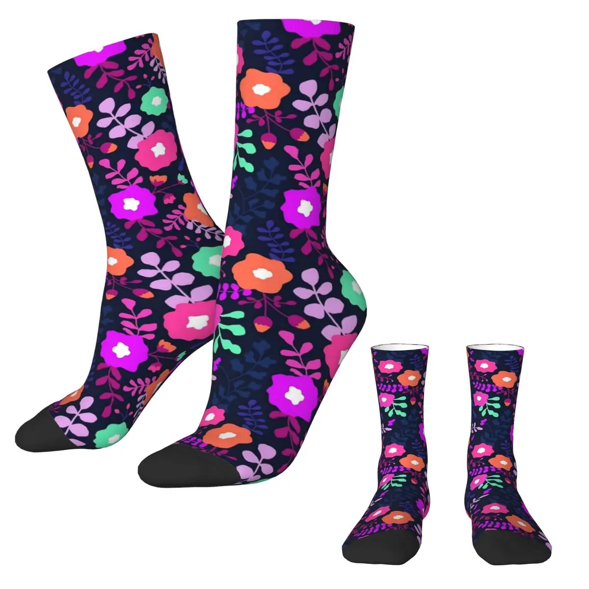 Purple Ditsy Floral Socks Flowers Print Modern Stockings Winter Non-Slip Girls Socks Warm Soft Custom Climbing Socks