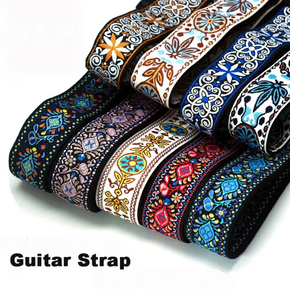 

Retro Embroidered Guitar Strap Jacquard Nylon Electric Guitar Shoulder Belt Adjustable Instrument Accessories Bass Shoulder Band