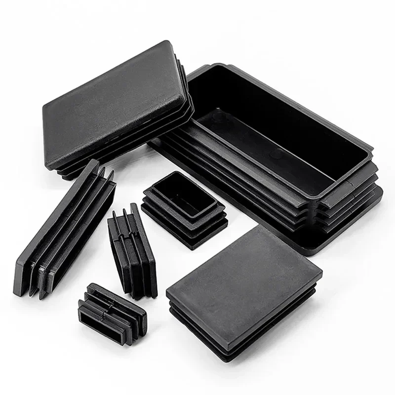 Black Rectangular Steel Pipe Plug 15~100mm Plastic Furniture Leg Anti Slip Feet Protector Pad Tube Blanking End Cap Inserts Bung image 4