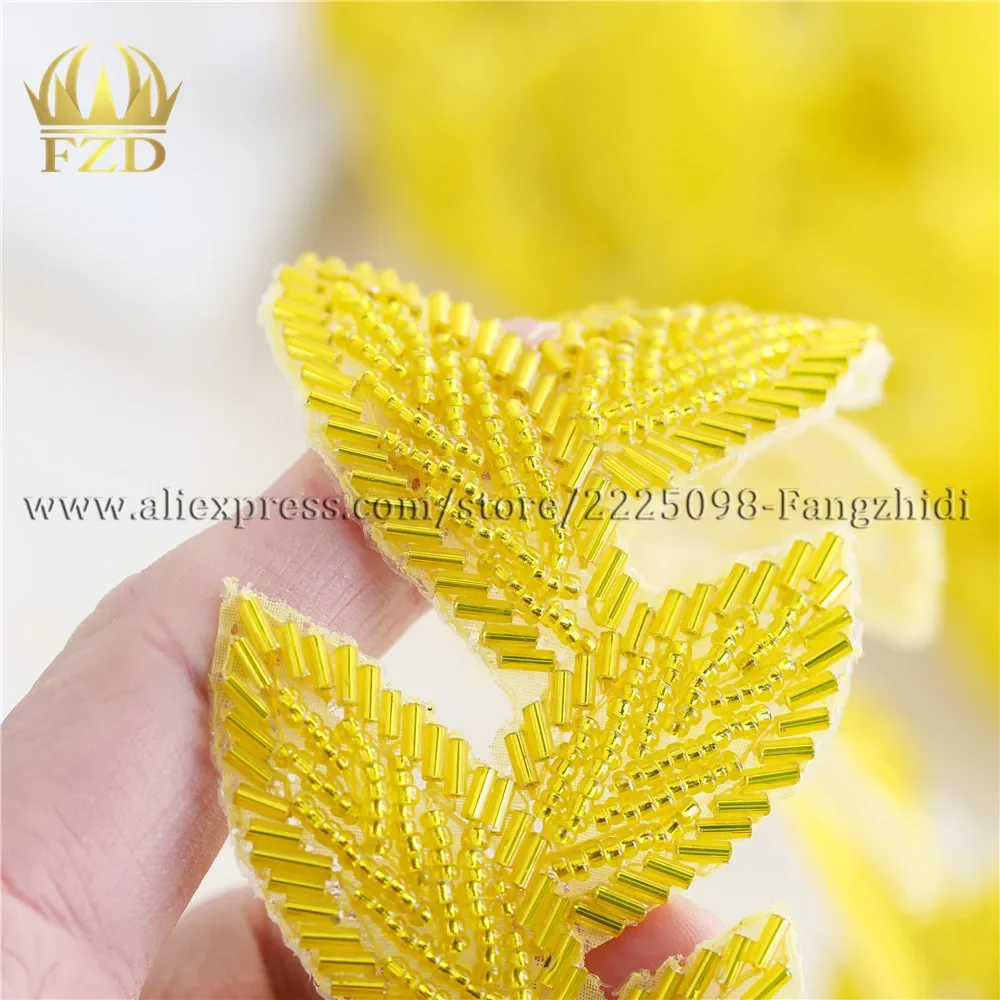 (10Yards) Lemon Yellow Hot Fix  Rhinestone Beads Applique Fashion Sewing on Beaded Decoration for Wedding Dresses Decor