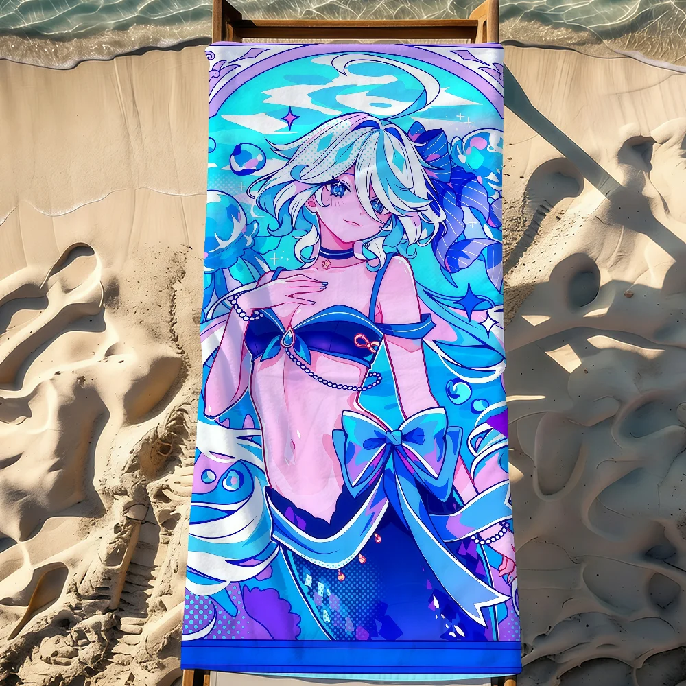 Game Cute Furina Genshin Towel Sports Quick Dry Travel Camping Gear Sandproof Soft Light Large Beach Towel