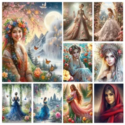 Diamond Art Painting Kits Cross Stitch Beautiful Woman Flowers 5D DIY Diamond Embroidery Portrait Rhinestones Full Mosaic Decor