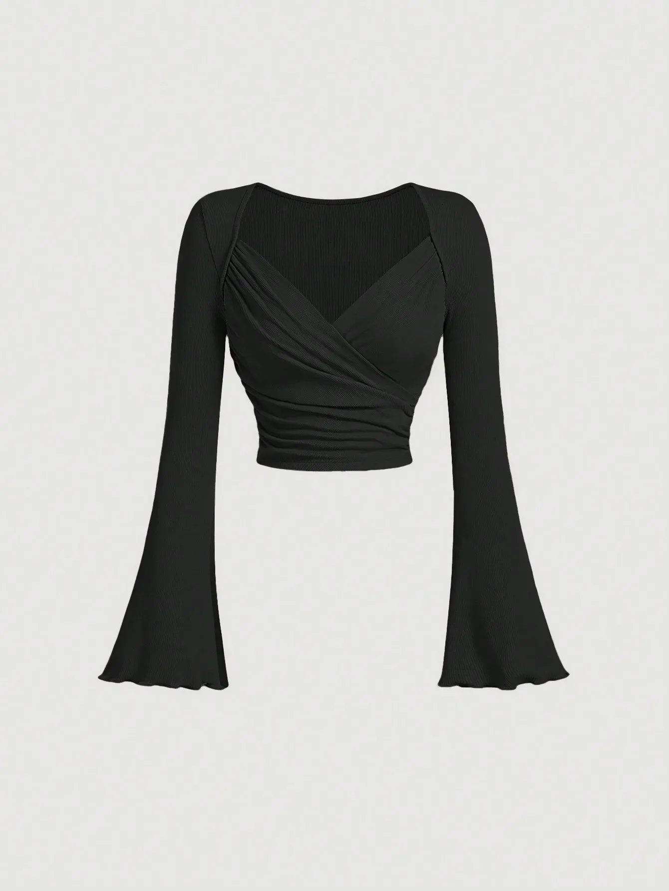 

Pure Wind Spice Girl Temperament Черный топ с v-образным вырезом Женская осенне-зимняя короткая утягивающая футболка с длинными рукавами Сексуальная базовая рубашка