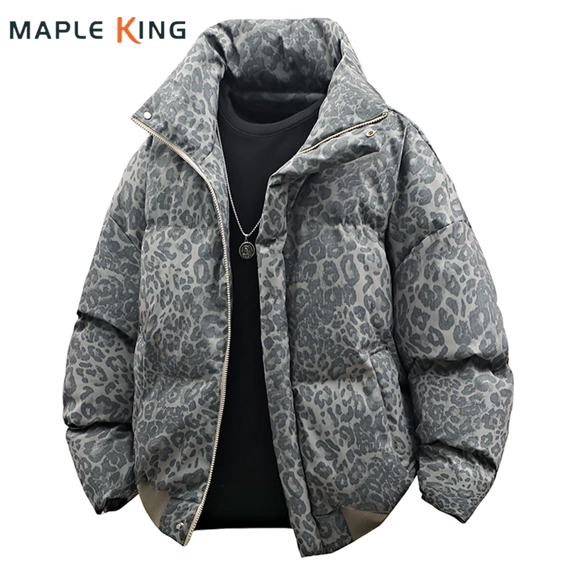 Leopard Print Parka Homme Hiver Men Clothing Cotton Padded Jacket 2026 Winter Warm Zipper Windproof Unisex Chamarras Para Hombre