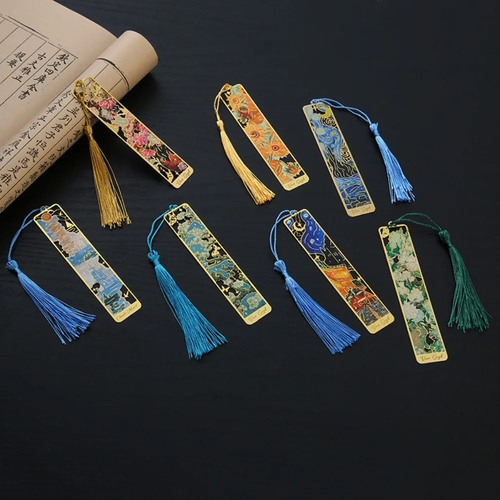 Hollow Metal Bookmark Oil Painting Style Exquisite Book Marks Rectangular Landscape Flower Reading Stationery School Supplies