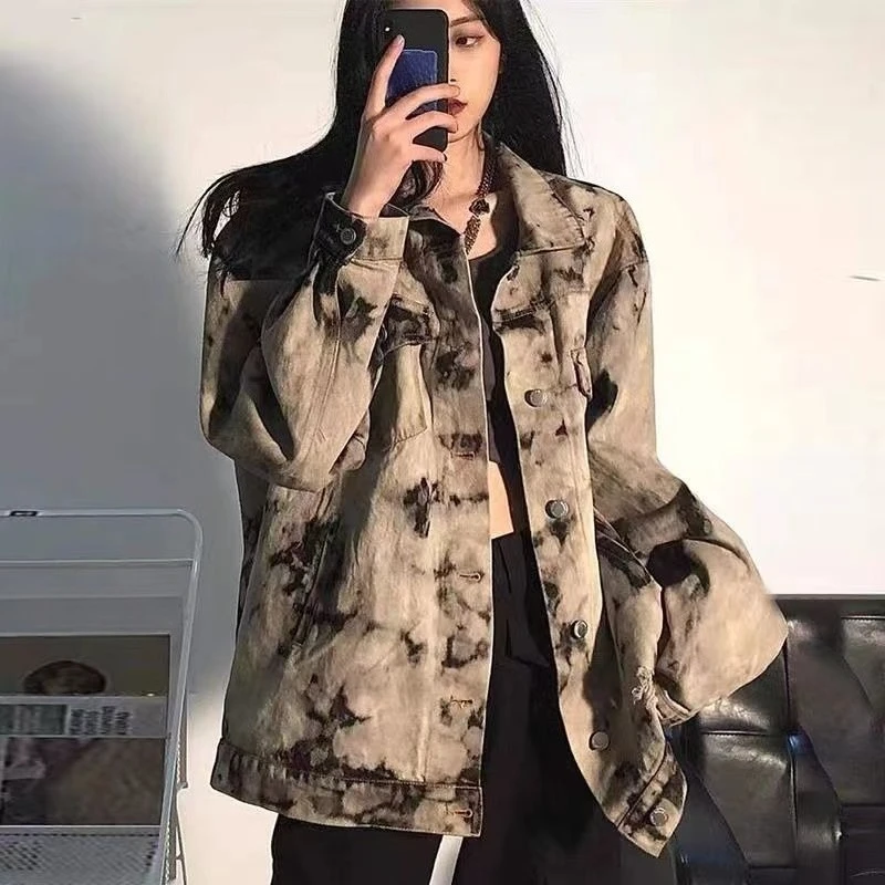 

Женская винтажная джинсовая одежда на осень-зиму, уличная одежда в стиле хип-хоп, модная повседневная верхняя одежда уникального дизайна