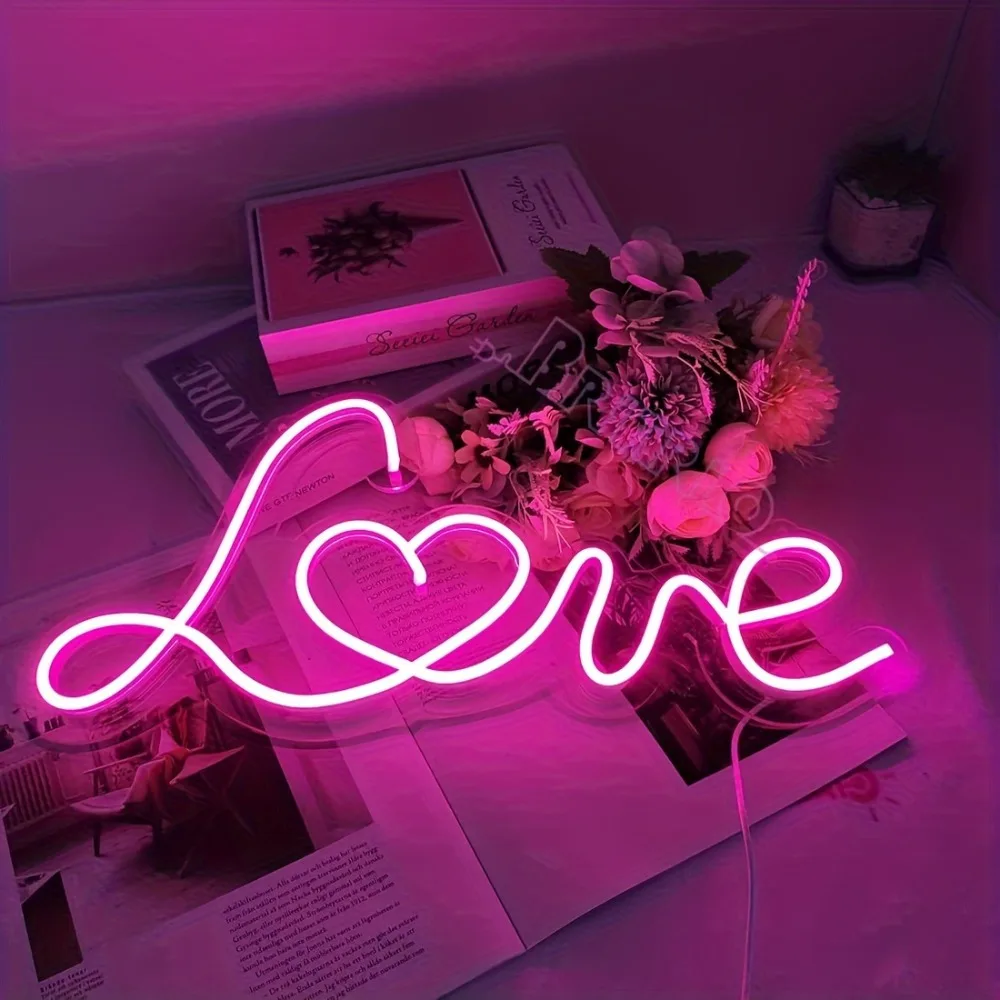 LED Pink Love Neon Sign Wall Hanging Art for Bar Pub Party Shop Window Bedroom Living Room Kids Room Home Decor Neon Night Light