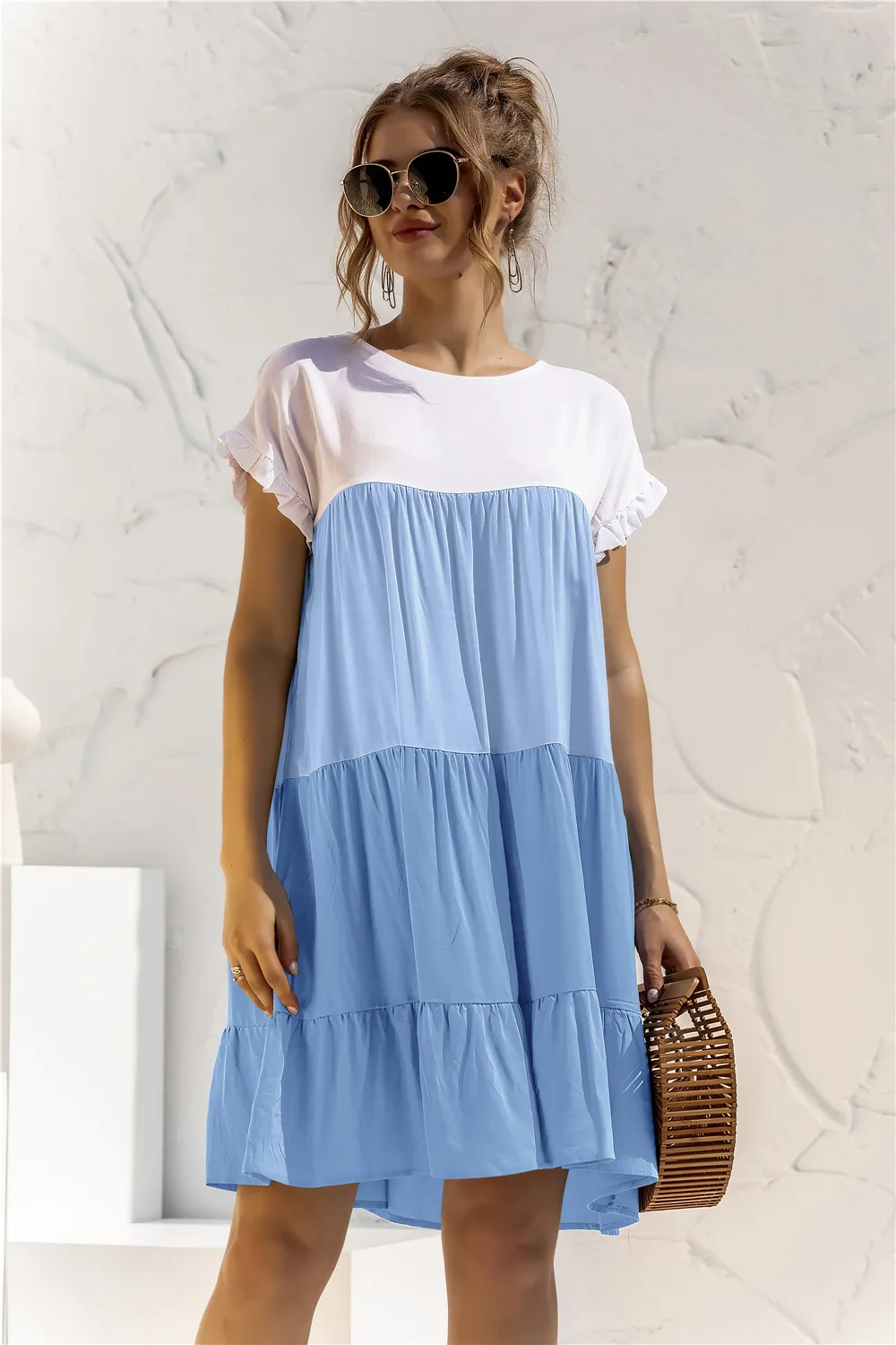 Summer Dress Loose Party O-Neck Ruffled Short Sleeve Casual  Women Fashion Cupcake Dresses Vestido Playa Mujer