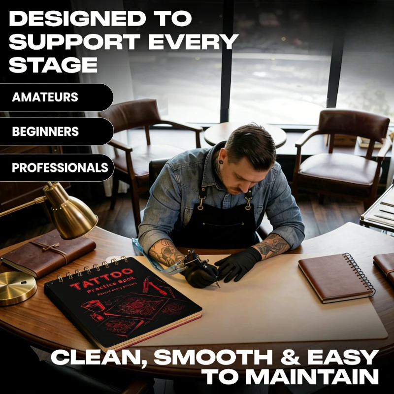 

Tattoo Practice Skins Book – Double-Sided,1mm Thick for Shading & Line Work – Ideal for Beginners & Professional Tattoo Artists