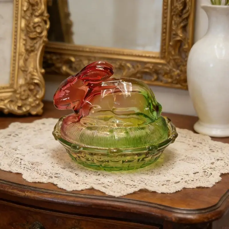 Decorative Glass Storage Bowl Candy Canister Rabbit Detail Covered Box For Storing Biscuits And Enhancing Interior 