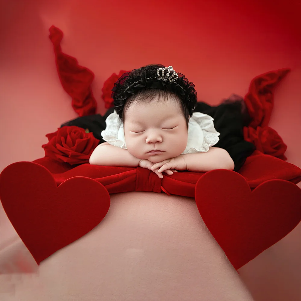 Newborn Photography Props Baby Girl Tutu Princess Dress+crown Headband Set Roses Bow Posing Prop for Studio Milestone Photoshoot